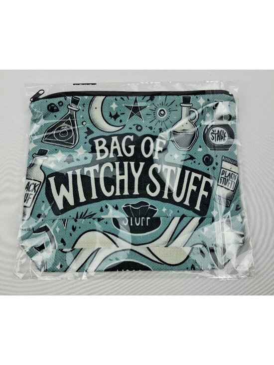 The Unbranded Brand Handbags - Halloween Witchy Stuff Zippered Canvas Make Up Pouch Fun Potion & Moon Design